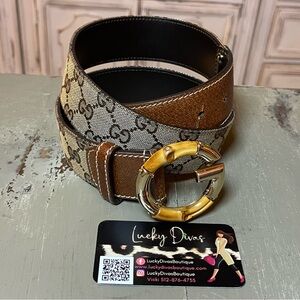 Gucci Monogram Ebony Bamboo G Logo Belt (80/32)